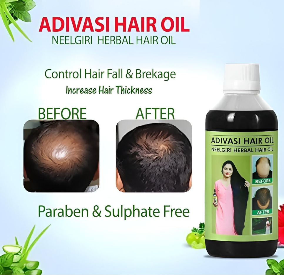 Adivasi Neelgiri Herbal Hair Oil for Control Hair fall and Hair growth  125ml*2 (buy one get one free)