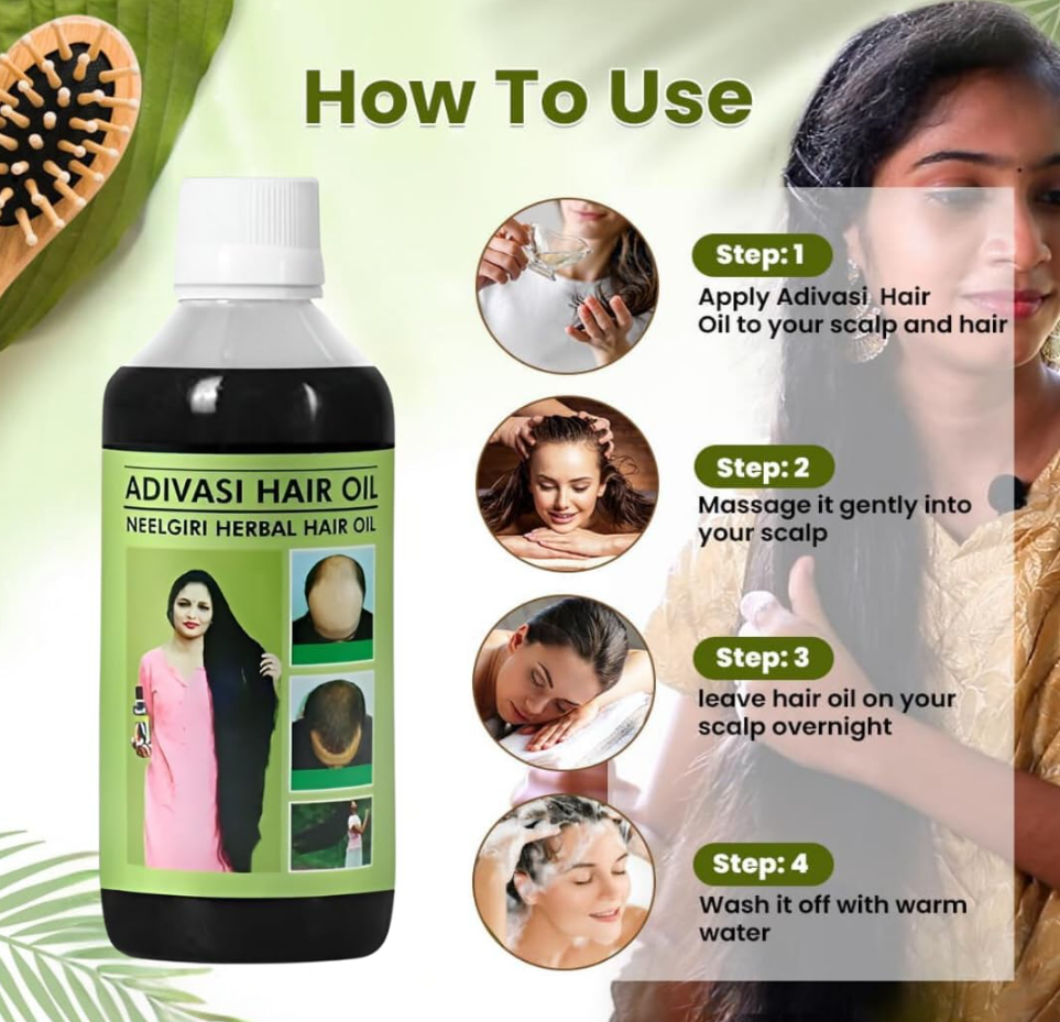 Adivasi Neelgiri Herbal Hair Oil for Control Hair fall and Hair growth  125ml*2 (buy one get one free)